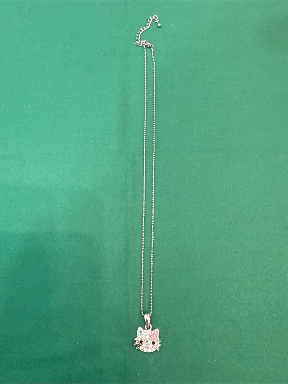 Silvertone Rhinestone Pink Bow Cat Pendant Necklace #70A